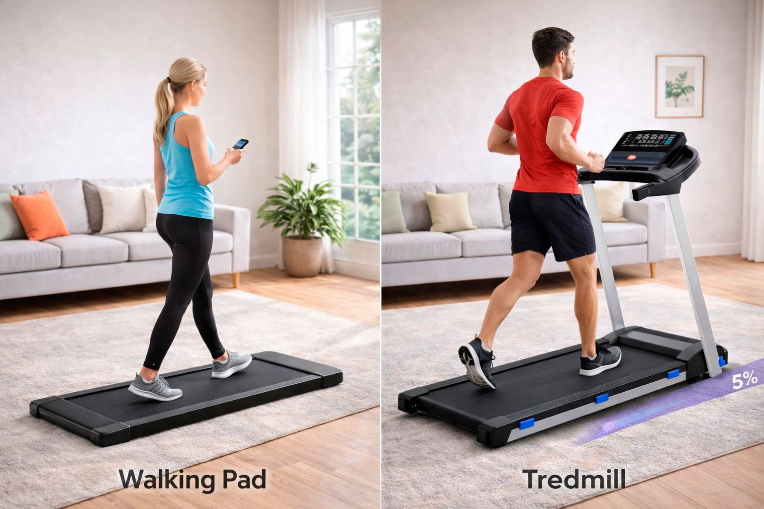 walking pad from a traditional treadmill